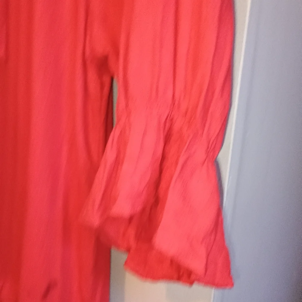 M Shopthemint Women’s Size M Red Linen Cotton Ruffle Peasant Tunic Dress Boho - Picture 10 of 13
